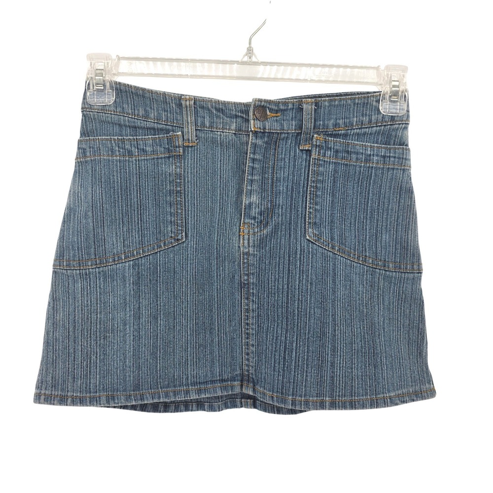 Abercrombie Fitch‎ A 92 Denim Mini Skirt Size 6 Blue Vertical Stripe Y2K Retro